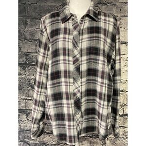 Relativity Womens Shirt Size 2x Extra Large Gray Flannel Plaid Relax Casual Soft